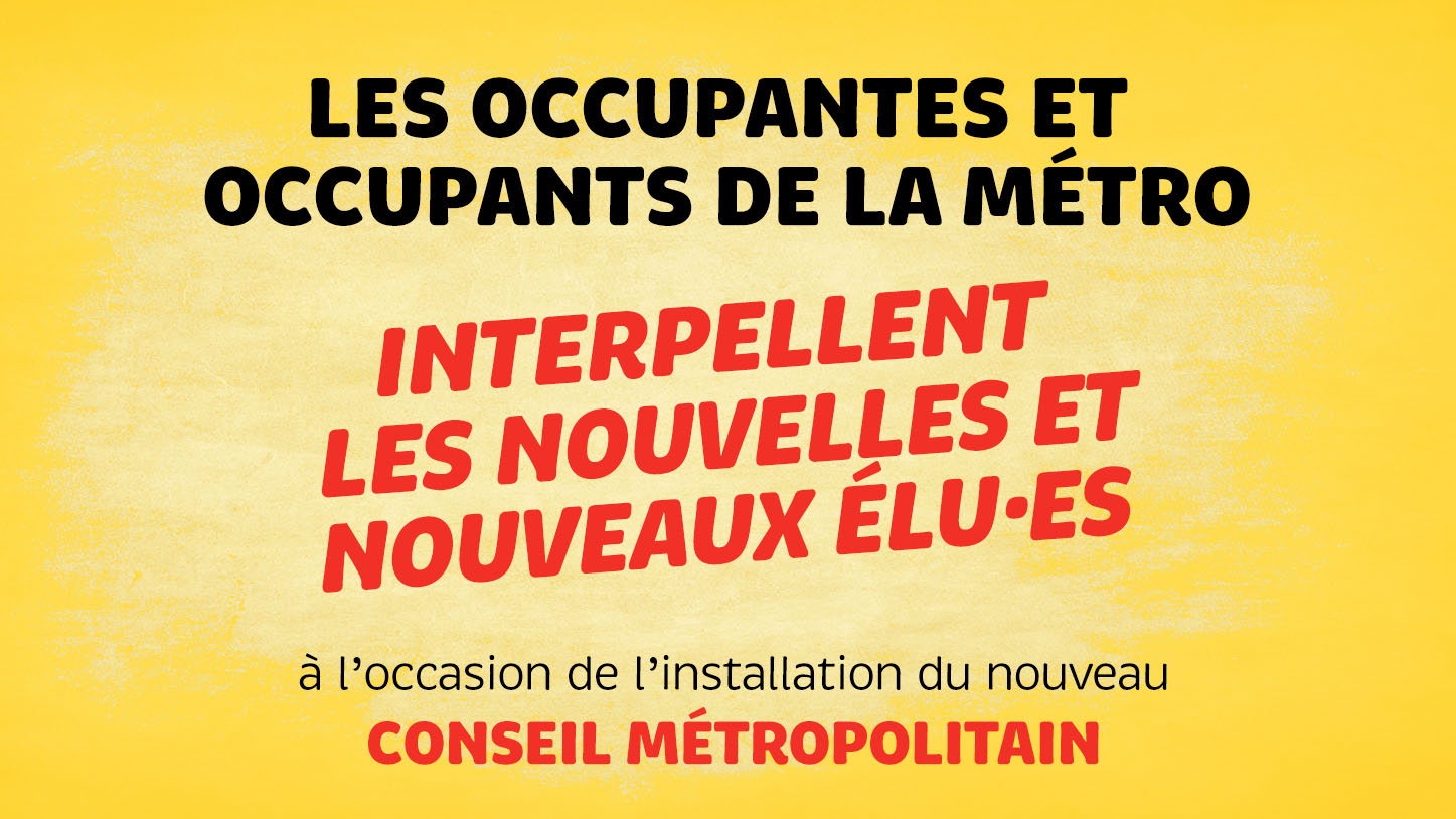 Jeudi 23 avril, 13h : soutenons les occupant-es de la Métro