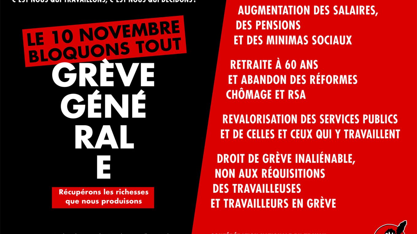 Grève générale : le 10 novembre bloquons tout !
